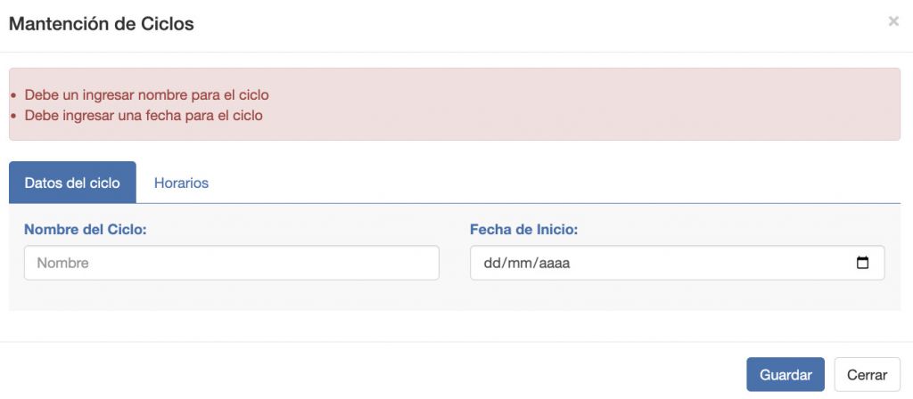 Formulario para Ciclos